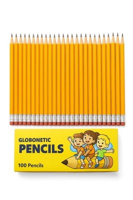 100 Pcs Pre-Sharpened No.2 HB Pencils With Eraser Top Yellow Wood Cased