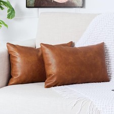 Pack of 2 Premium Faux Leather Throw Pillow Covers Modern Luxury Decorative