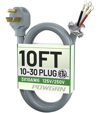 30 Amp 3 Prong Dryer Cord 10 FT, 10 Gauge Appliance Dryer Power Cord NEMA 10-30P