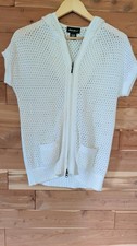Eddie Bauer White Hooded Zip-Up Open-Knit Sweater Cardigan Size S