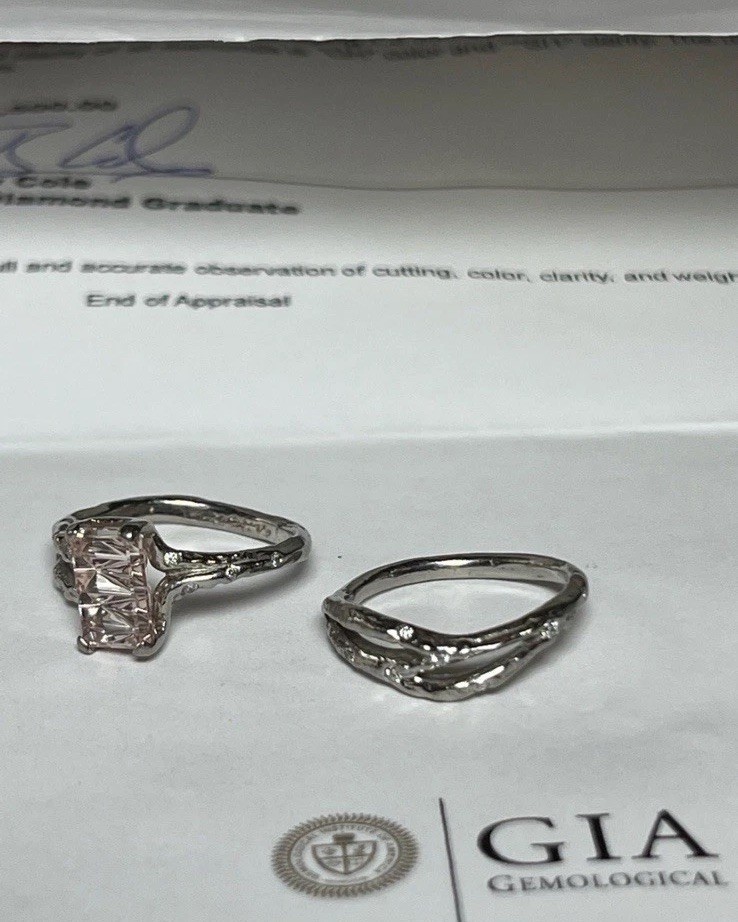 Artisan Created 14k Solid White Gold Morganite Ri… - image 11