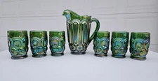 Weishar Moon And Star Emerald Green Carnival Fullsize Water Set Pitcher 6Tumbler