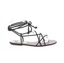 Scarpe sandali piatti nuovi con etichette ZARA in pelle nera intrecciata stringati cinturino alla caviglia 37 6,5