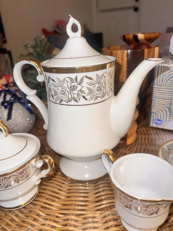 21件装Royal Sealy金玫瑰白色混合茶具 — 第 3/4 张图片