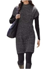 Athleta Pinewood 100% Merino Wool Knit Sweater Dress Mock Neck Gray Marled LP l