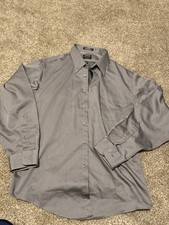 Arrow Fitted Wrinkle Free Gray Dress Shirt 17 1/2 34/35 Men's Long Sleeve