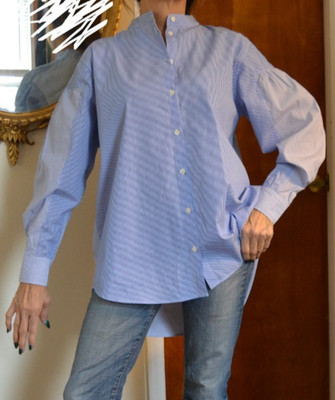 THAKOON Addition Blue Contrast Striped Shirt Cotton Oversized Long Sleeve Sm New