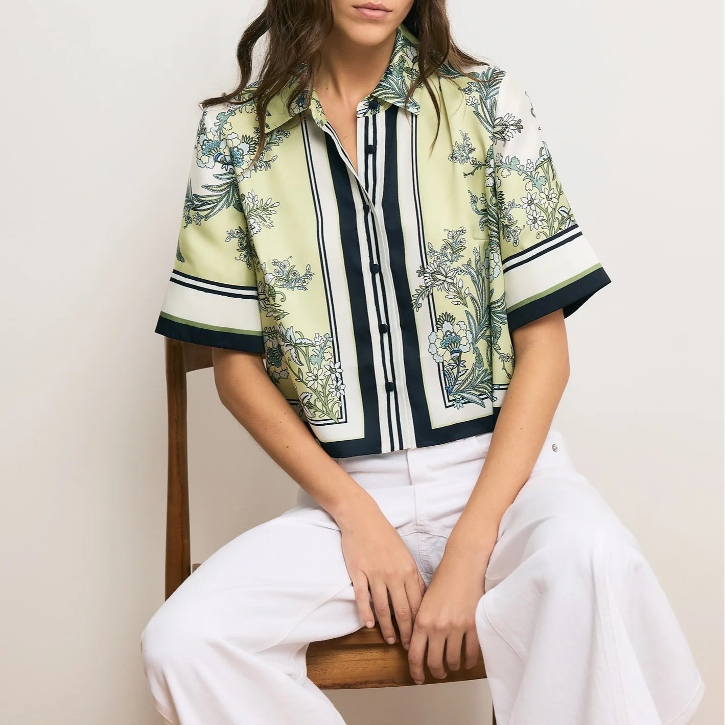 Women's Veronica Beard Collared Floral Short Sleeve Blouse Top