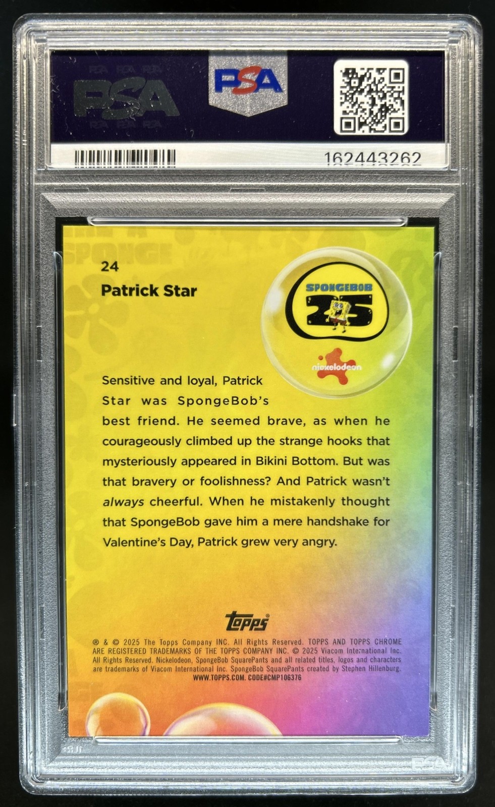 2025 Topps Chrome SpongeBob Squarepants Patrick Star Gold Refractor #/50 PSA 9 view 2