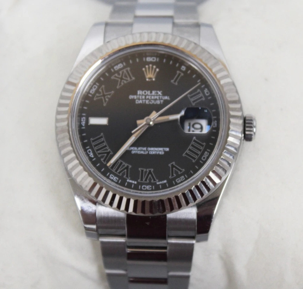 Rolex Datejust II 41mm Black Roman Dial 18k Bezel -Stainless Steel 116334