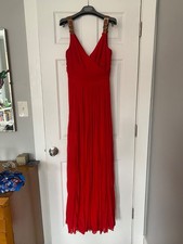 Alexander McQueen women’s red pleated gown with leather accent, size 40