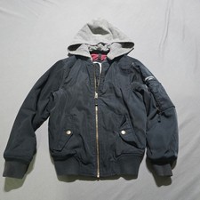 Abercrombie Kids Boys Navy Blue Hooded Bomber Jacket Size 7/8 Quilted Lining