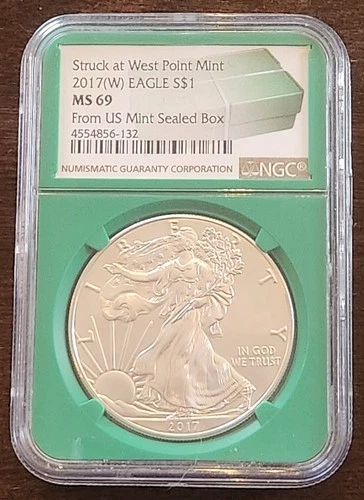 2017 W Silver Eagle 1 oz. .999 Silver NGC MS 69 Green Label From Mint Sealed Box