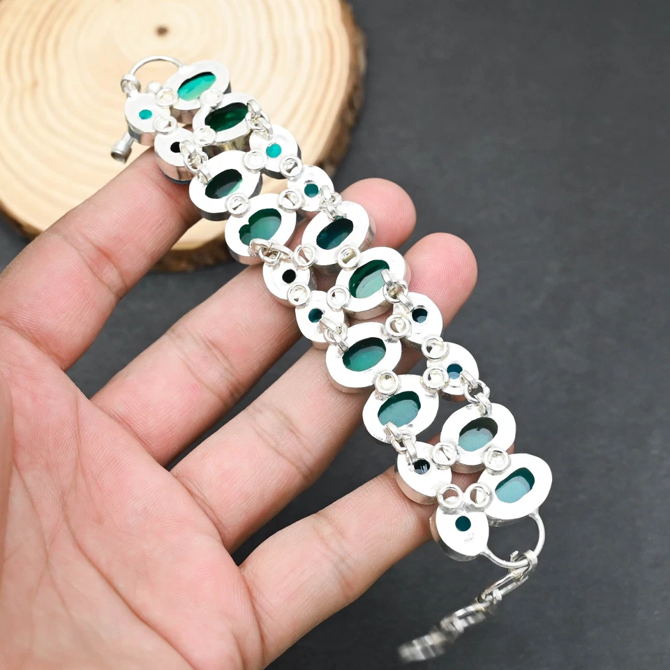 Bracciale gioiello in argento sterling 925 con pietra preziosa topazio blu di... - Immagine 3 di 4