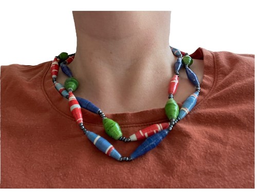 Handcrafted Colorful Artisan Paper Beaded Necklace Ethnic African Jewelry Uganda