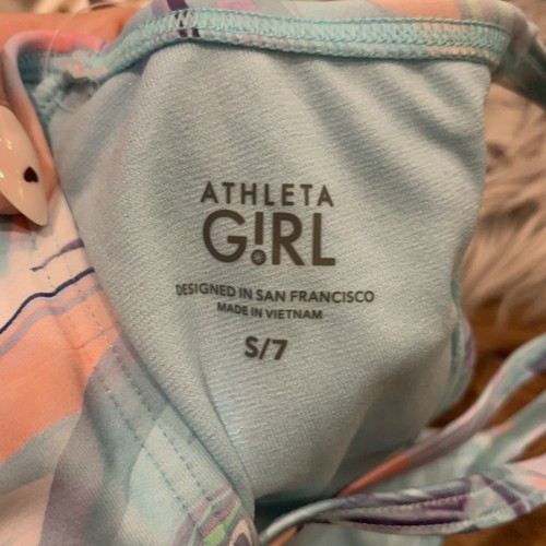 Athleta Girl Swimsuit Top Ocean Marble Size 7 Bikini New - Picture 2 of 6