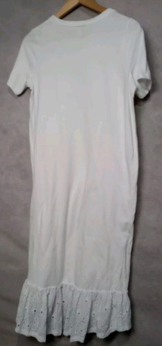 ASOS T Shirt Dress Womens 8 White Short Sleeve Round Neck Riffled Jersey Midi - Picture 9 of 12