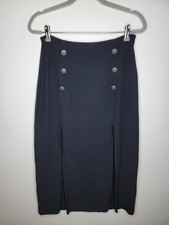 Anthropologie Maeve Dual Split Button Midi Skirt, Color Navy/Marin, US Size 12