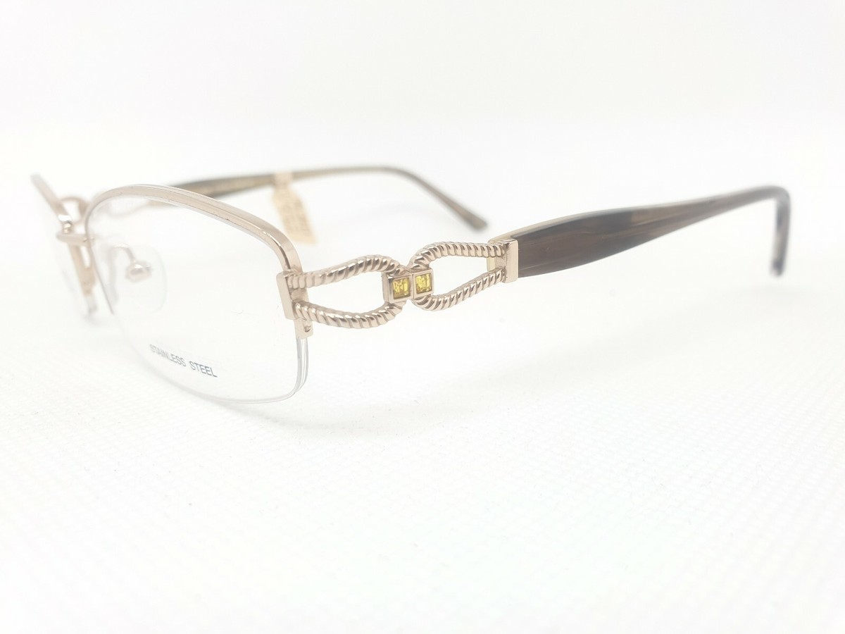 Joan Collins 9748 Gold Semi-Rimless Ophthalmic Frame Joan Collins 9757 Eyeglasses Frame Gold Brown 48-18 135 gto  main image 3