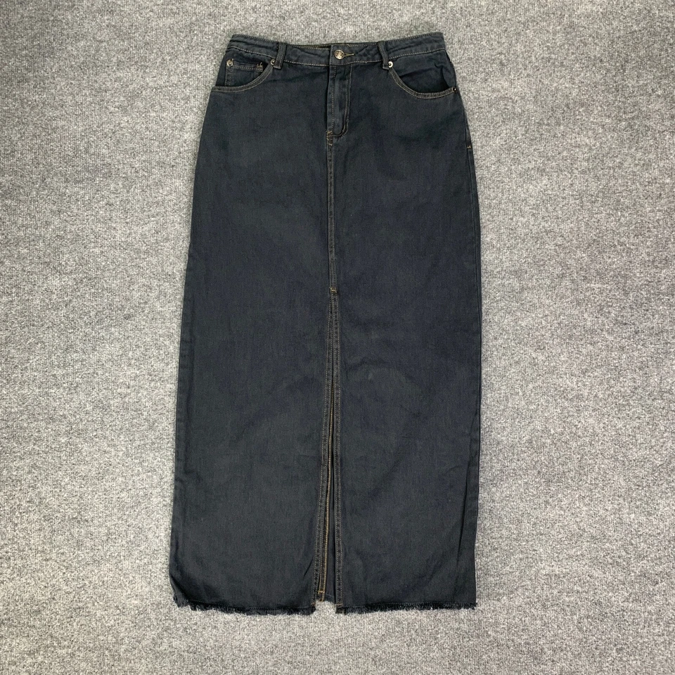 Mustard Seed Skirt Womens M Medium Gray Denim Cotton Front Slit Zip Fly Midi - Image 2 of 4