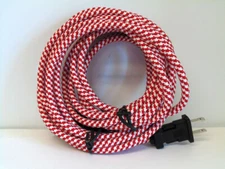 HOUNDSTOOTH Red & White Rayon Covered 15 Foot Extension Cord SVT 18/2 w/ Plug