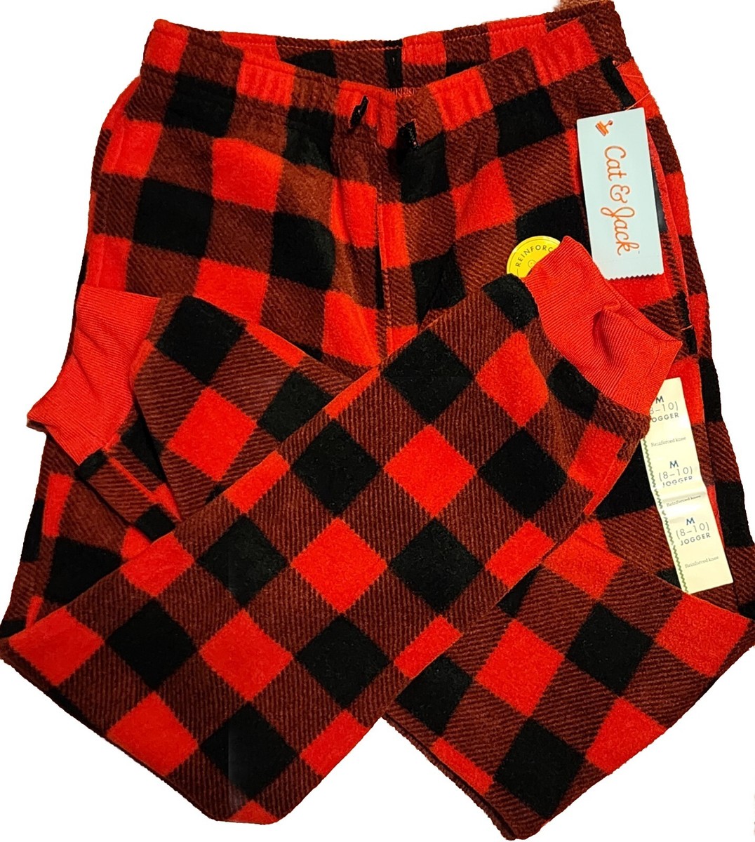 Cat Jack Kids Red Plaid Joggers Pants Med 8-10