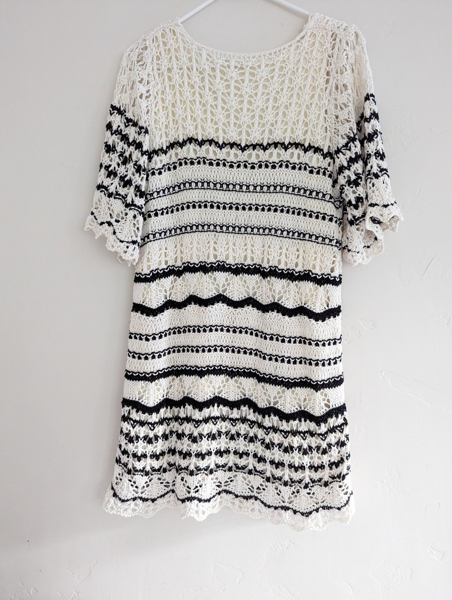 ZARA NEW SS23 CROCHET KNIT MINI DRESS RUFFLED Black WHITE ZARA NEW SS23 CROCHET KNIT MINI DRESS RUFFLED Black WHITE