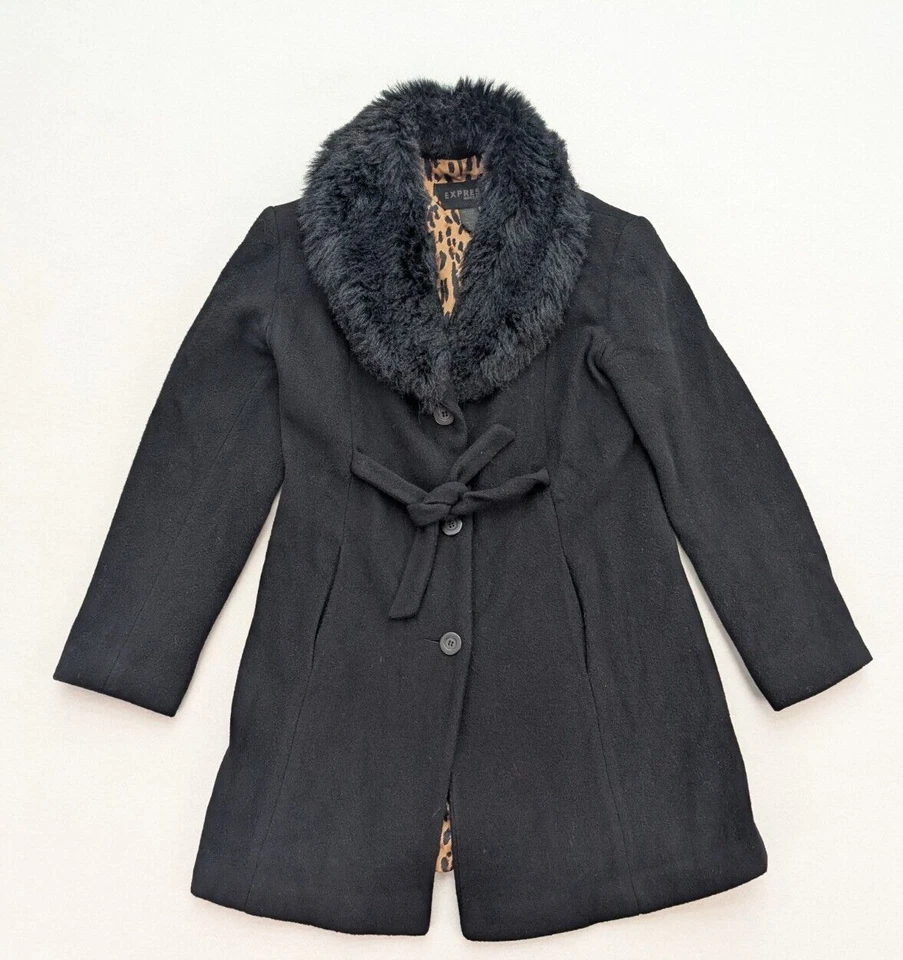 Abrigo de lana Express Vintage años 90/Y2K ribete de piel sintética talla 1/2 Foto 2 de 4