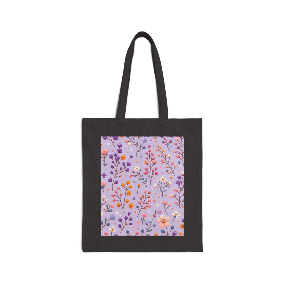 Cotton Canvas Tote Scattered Flowers Lilac Print Design 6, Gift