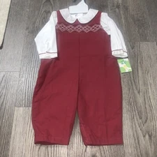Petit Pomme By Petit Ami Red Smocked 9 Month Long-all NWT