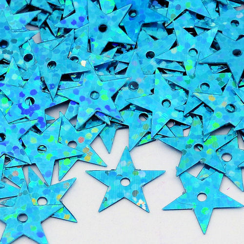 Turquoise Blue Hologram Star Sequins - 12mm - approx 100 per pack