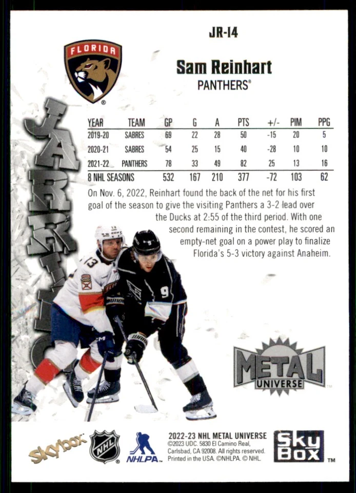 2022-23 SKYBOX METAL UNIVERSE JARRING SAM REINHART FLORIDA PANTHERS #JR-14 - Image 2 of 2