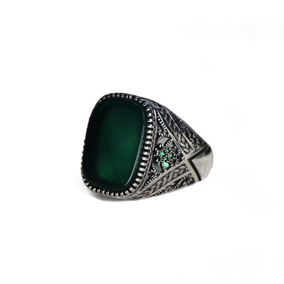 Agate Stone Ring, Handmade Silver Ring, Ring for Men, Mens Emerald Stone Ring