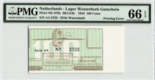 NETHERLANDS - Printing ERROR 100 Cents 1944 Pick# NE-473b PMG: 66 EPQ. #PL2222