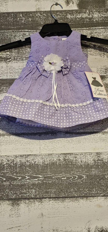 Nuevo con etiquetas Vestido de Vacaciones Vintage Ediciones Raras Talla 6/9 Meses Lila 2 Piezas Lazo Ojales Foto 2 de 4