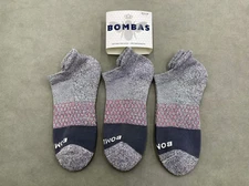 3 Pairs Bombas Women's Tri-Block Marl Ankle Socks Size Medium 8-10.5 gray