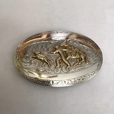 TEX-TAN YOAKUM TEXAS WESTERN BELT BUCKLE STERLING FRONT NICKEL SILVER BACK