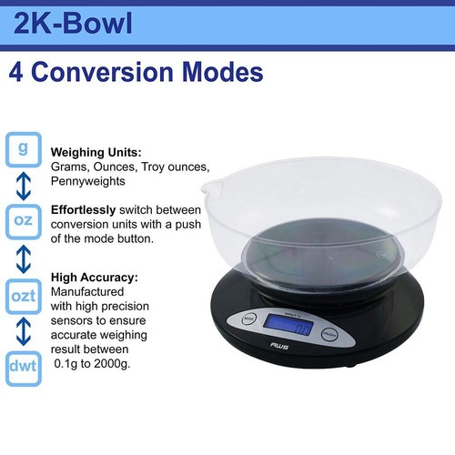 Báscula digital de pesas para alimentos de cocina AWS Precision con tazón extraíble LCD retroiluminado - Imagen 4 de 7