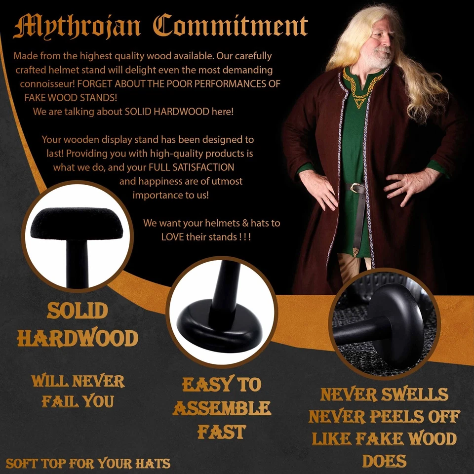 Soporte de casco medieval soporte de armadura de exhibición de madera caballero vikingo sombreros negros Foto 3 de 4