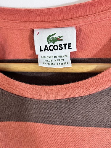 Lacoste Shirt Mens Size 9 Orange & Brown Crewneck T-Shirt 100% Cotton - Picture 6 of 10