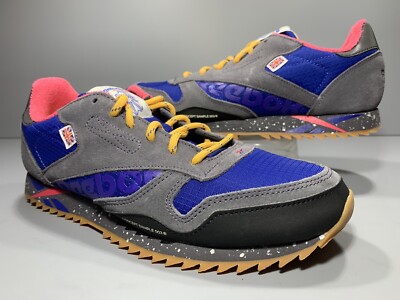 Reebok Classic Gray Blue Yellow Running Shoes Sneakers Mens Size 6.5 / Women s 8