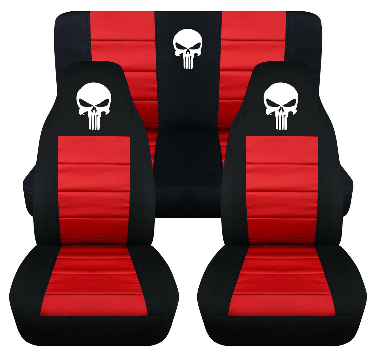 Front+Rear car seat covers black-red w/punisher skull fits