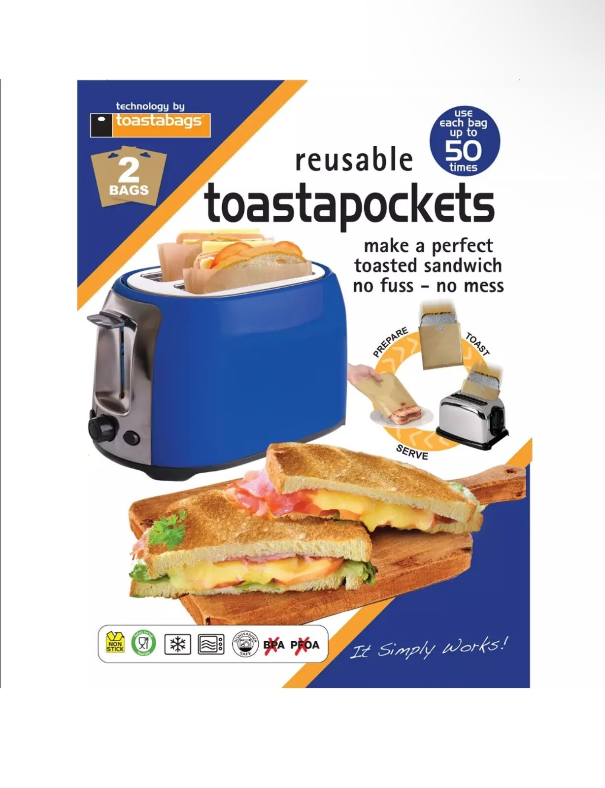 Toaster Toastie Bags Sandwich  Bags Reusable Pockets Toasty Toastabags 2 Bags