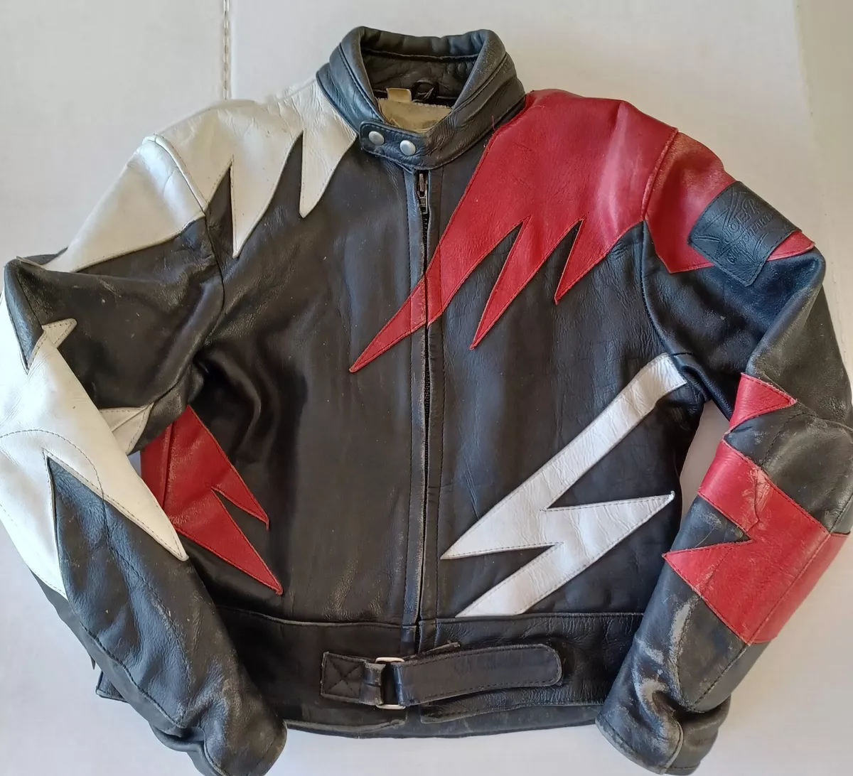 VTG Motorcycle Joe Rocket Leather Jacket Rare Red Black Shark Tooth Lightening
