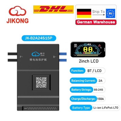 JK Smart BMS 8-24S 150A +LCD Display Li-ion LiFePo4 Battery w/2A Active Balance