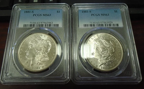 1881 S United States Morgan Silver Dollar Lot of 2 PCGS MS 63 You Get Two Coins!