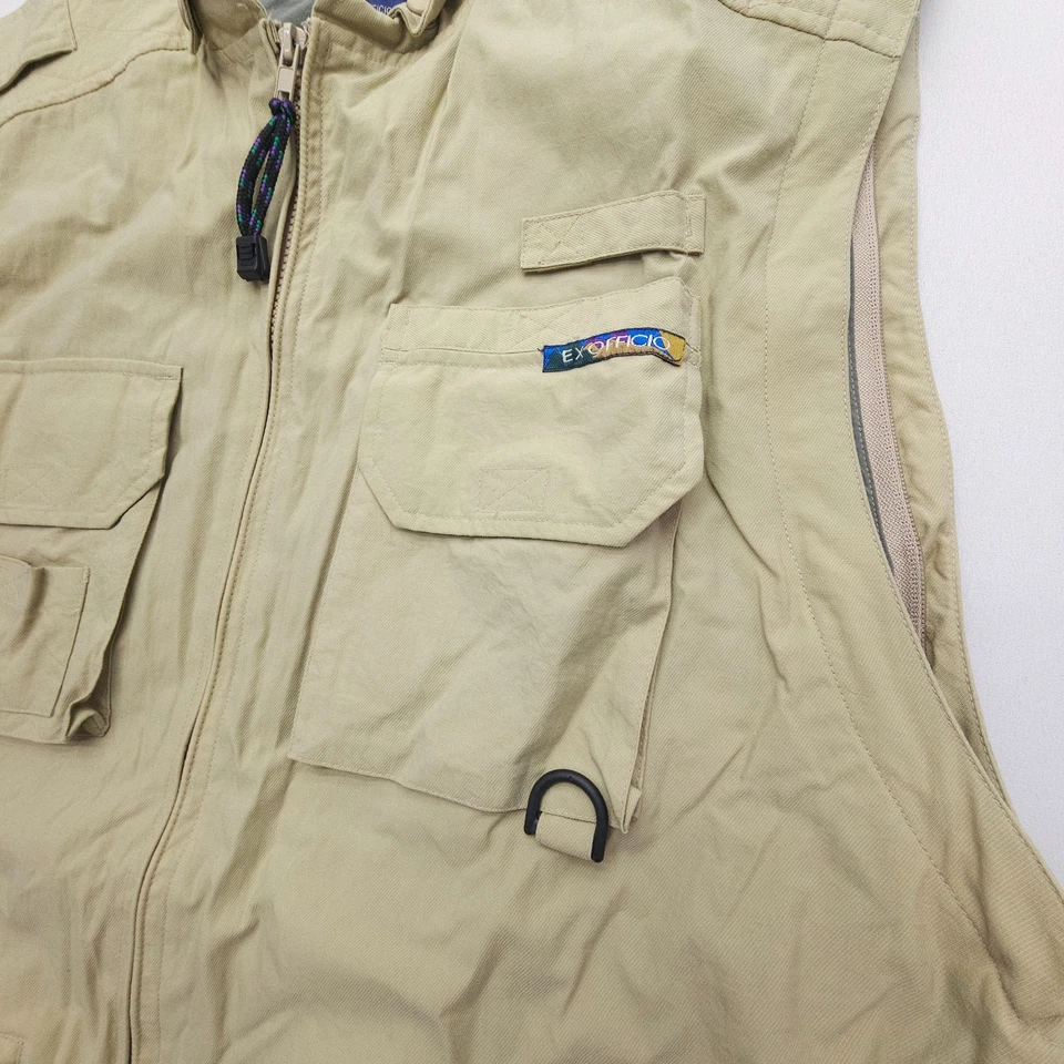 ExOfficio Fishing Vest Mens Large Tan Cargo Safari Full Zip Hiking Lined Vented - Image 4 of 4