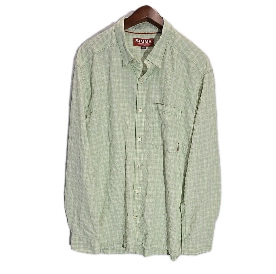 Camisa de Pesca Simms Para Hombres Morada Manga Larga Verde Claro A Cuadros Talla XXL Ligera Foto 2 de 4