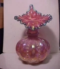 6 3/4" Fenton Teal Crest Cranberry Daisy Optic Jack In The Pulpit Vase # 93/3500