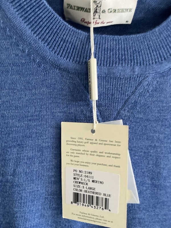 FAIRWAY&GREENE Golf Sweater Heathered Blue Retail $100. Crewneck Sweater XL /NWT